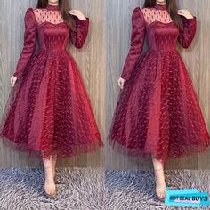 Ankle Length Dress Indian, Short Dresses For Wedding Guest Classy, Fall Party Dresses With Sleeves, Full Dresses, Red A Line Dress, Types Of Gowns, Tassel Decoration, Simple Frocks, Embroidery Decoration