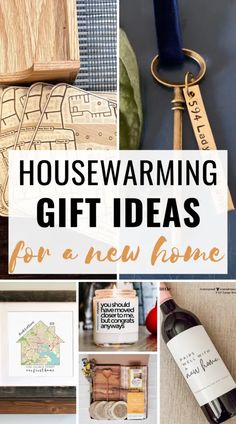 the words housewarming gift ideas for a new home are shown in this collage