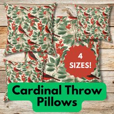 the cardinal throw pillows are four sizes