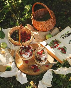 some strawberries and other food on a table