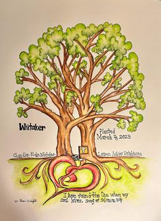 a drawing of a tree with the words whittaker on it and an image of a heart