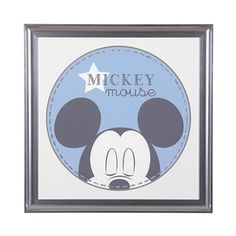 mickey mouse with the words mickey mouse on it's face in blue and white