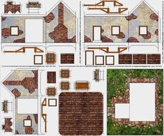 the plans for a house are shown in three different sections, including one with a roof and