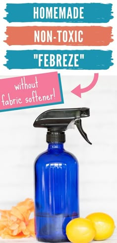 a blue spray bottle with lemons next to it and the words homemade non - toxic ferbere