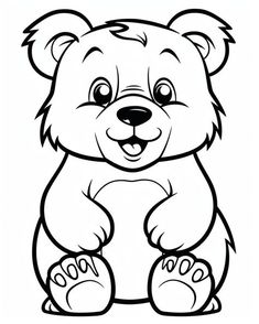 a black and white drawing of a teddy bear with big eyes, sitting on the ground