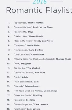 the 2012 romantic playlist is shown here