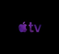 an apple tv logo is shown in the dark with purple letters on it's side