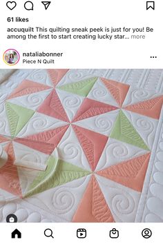 the instagram page on instagram com shows an image of a pink and green quilt