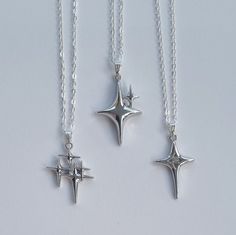 Beautiful 3 piece trio necklace set, mis matching star Necklaces, made with hypoallergenic materials and sterling silver.  Arrives ready to be gifted, individually packaged with the option to gift wrap for Christmas or birthdays.  Available separately:  Triple star: https://eosjewellerygifts.etsy.com/listing/1610384273  Double Star: https://eosjewellerygifts.etsy.com/listing/1596213066  Single Star: https://eosjewellerygifts.etsy.com/listing/1610385051  Matching Earrings:  Triple Star: https://eosjewellerygifts.etsy.com/listing/1607914489  Single Star: https://eosjewellerygifts.etsy.com/listing/1607923261 The perfect gift for couples, family or friends. You could also layer the Necklaces by using the extender, or by using the viral necklace layering hack!  The super shiny 925 sterling silv Matching Jewelry For 3 Best Friends, 3 Matching Necklaces, Matching Earrings Friends, Matching Gifts For Friend Group, Matching Necklaces Aesthetic, Matching Necklaces For Best Friends, Trio Jewelry, Star Necklaces, Silver Star Necklace