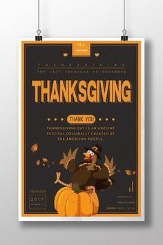 a thanksgiving poster with a turkey sitting on top of a pumpkin