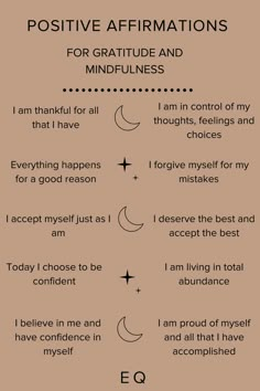 a poster with the words positive affirmations for gratitude and mindfulness