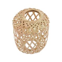 a wooden basket with woven handles on a white background