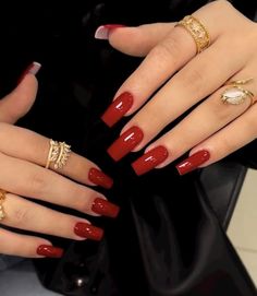 Square Dip Nails Long, Red Acrylic Nails Coffin, Red Nails Coffin, Square Red Nails, Red Nails Winter, Red Square Nails, Red Coffin Nails, Acrylic Nail Designs Classy, Deep Red Nails