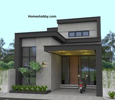 Desain dan Denah Rumah 7 x 15 Meter dengan Konsep Industrial Minimalis Modern ~ Homeshabby.com : Design Home Plans, Home Decorating and Interior Design Small House Front Design, Independent House, Modern Bungalow House, Modern Style House Plans, Architecture Model House