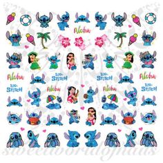 Lilo and Stitch Nail Art Nail Water Decals Stitch Fingernails, Angel From Lilo And Stitch Nails, Kilo And Stitch Nails, Stitch Nails, Disney Nail Sticker Designs, Stitch Nail Stickers, Cookie Monster Nails, Snow White Nails, Monster Nails