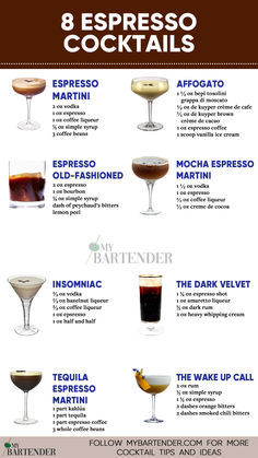 Espresso Cocktails Espresso Cocktails, Bartender Drinks Recipes, Espresso Martini Recipe, Espresso Martinis, Bartender Drinks, Cocoa Beans, Mixed Drinks Alcohol, Yummy Alcoholic Drinks, Mixed Drinks Recipes