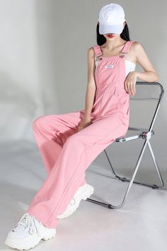 Loose Wide Leg Pink Denim Jumpsuits – Tomscloth Solid Cotton Overalls, Casual Full-length Denim Jumpsuit For Summer, Solid Cotton Denim Jumpsuit For Summer, Summer Cotton Denim Jumpsuit, Summer Casual Full-length Denim Jumpsuit, Spring Solid Color Overalls, Spring Cotton Overalls In Solid Color, Casual Full-length Jumpsuits And Rompers For Spring, Casual Stretch Denim Jumpsuit With Pockets