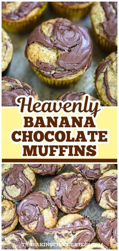 chocolate covered banana muffins with text overlay