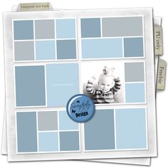 a blue and gray photo collager with the word design on it