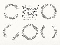 four hand drawn wreaths with the words botanical branches