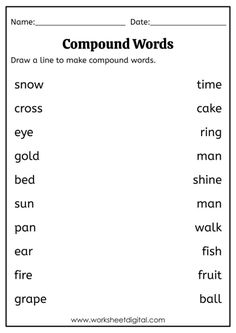 compound words worksheet with pictures to help students learn how to write and read