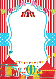 an image of a circus sign with balloons and tents in the background for your text