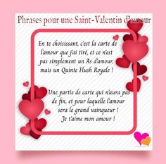 valentine's day card with hearts on it and the words, phrases pour une saint - valentine