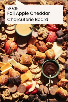 an apple and cheese board is shown with the words fall apple cheddar charcutette board