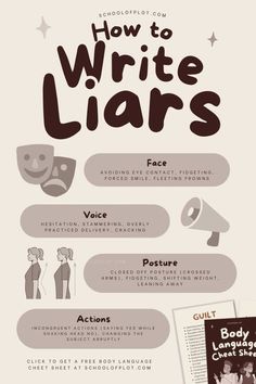 an info sheet with the words how to write liars written on it and other information about