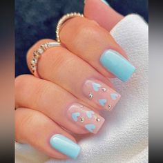 24 Pieces Grad Nails, Everyday Nails, Kids Nail Designs, Blue Glitter Nails, Heart Nail Designs, Nails Yellow, Cute Simple Nails, Girly Acrylic Nails, Colorful Nails