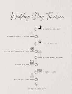 the wedding day time line is shown in black and white