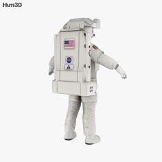 an astronaut is standing in front of the white background with text that says hum 3d