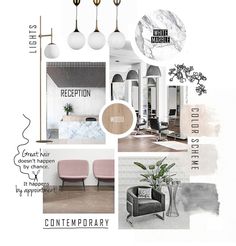 an interior design board with black and white accents