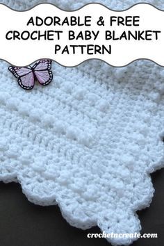 a crochet baby blanket with the words adorable and free crochet baby blanket pattern