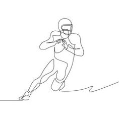 one continuous line drawing of a football player running with the ball in his hands and another person behind him