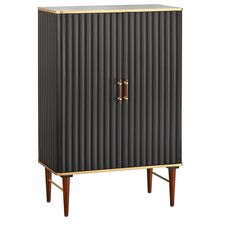 a black and gold cabinet with two doors