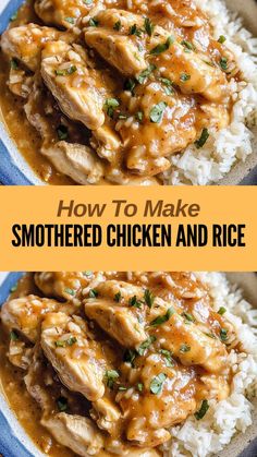 Ingredients: 4 boneless, skinless chicken breasts 1 tablespoon olive oil 1 onion, chopped... Smothered Chicken And Rice, Christmas Chicken Recipes, Boneless Skinless Chicken Breast Recipes, Skinless Chicken Breast Recipes, Chicken And Rice Dishes, Rice Dish, Chicken And Rice, Boneless Skinless Chicken