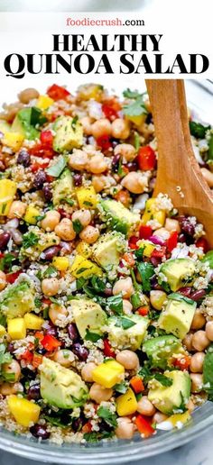 healthy quinoa salad with avocado, tomatoes, and chickpeas