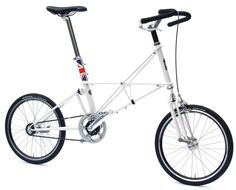 a white bike with black spokes on the front wheel and seat, against a white background