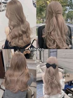 Light Dyed Hair Colors, Different Type Of Blonde Hair Colors, Hair Color For Cool Tone, Milk Tea Hair Color, Hair Colors For Pale Skin, Korean Hair Color, Hair Style Korea, Hair Inspiration Long, Hair Color Streaks