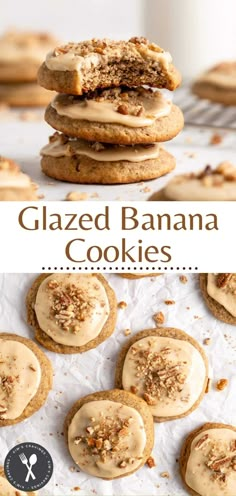 an image of glazed banana cookies stacked on top of each other with the title above it