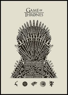 the game of throne is shown in this black and white poster, with words written on it