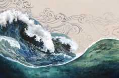 an artistic painting of waves in the ocean