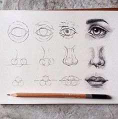 a pencil drawing of different types of eyes and noses on paper with the caption,'how do you draw? '