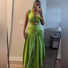 Pleated Long Skirt Set And Top Woman Summer Sexy And Elegant Vacation Set Dress Women 2 Piece Outfits Green And Black , S -Xxl Long Skirt Set, Pleated Long Skirt, Formal Outfit, Green And Black, Dress Code, African Dress, Dress Codes, Black Tie, Long Skirt