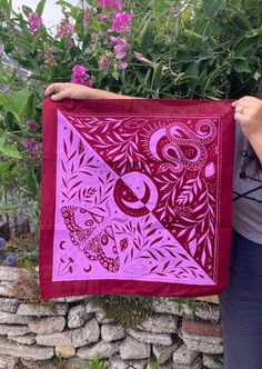 Purple Bandana, Arte Folk, Dark Design, Lino Art, Maroon Purple, Desert Flowers, A Snake