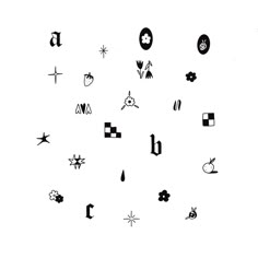 an assortment of symbols are shown in black and white