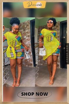 Women's Printed Patchwork Chiffon Blouse Shorts Two-piece Set Green Chiffon Summer Sets, Yellow Short Sleeve Blouse With Patchwork, Summer Yellow Patchwork Blouse, Tracksuit Outfits, African Ladies, Beautiful Ankara Styles, Trendy Ankara Styles, Tracksuit Outfit, Short African Dresses