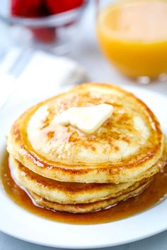 You'll love this easy, light, fluffy, homemade pancake recipe. Made with ingredients you already have in your pantry - flour, sugar, baking powder, butter, milk and eggs - they're delicious every time! Best Pancake Recipe, Homemade Waffles, Pancakes Easy