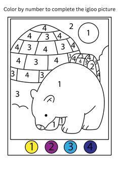 the color by number coloring book for children with an image of a polar bear and numbers